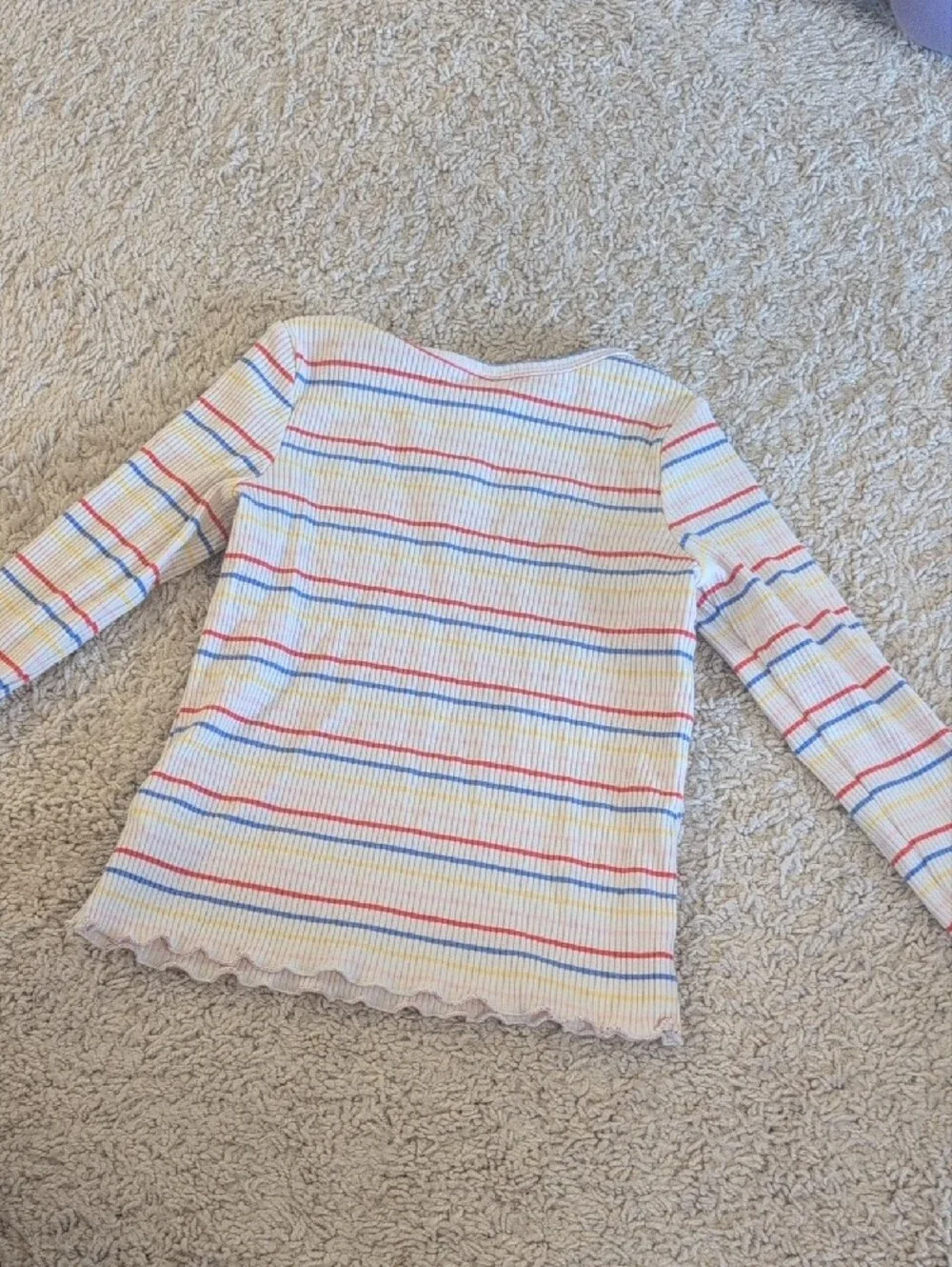Old Navy Cream Ribbed Long Sleeve Tee with Red, Blue and Yellow Stripes
